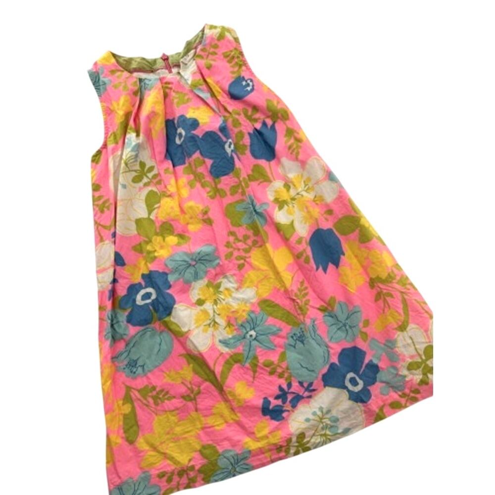 Mini Boden Girls Pink Floral A Line Dress 100% Cotton 6/ 7 Y